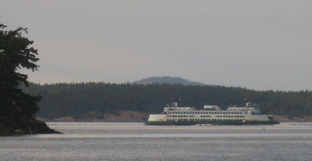 That's the international ferry Sunday, seen from Roche Harbor, looking past Henry Island. The Anacortes-Sidney run stops in Friday Harbor with two runs a day for the summer, starting yesterday.
