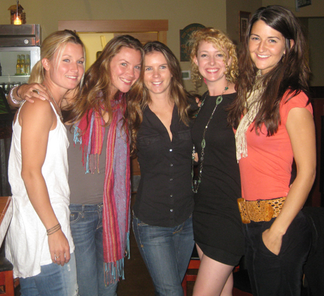 From left, that's Amber, Genesy, Michelle, Marina, and Jessie at Haley's on Saturday night for the reunion of the Class of 1999.