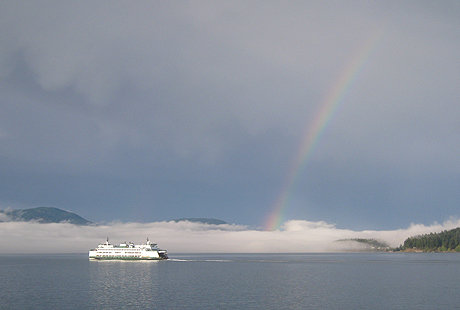 The ferry heading to Friday Harbor, late Saturday after the grey lifted...photo by Josie Byington