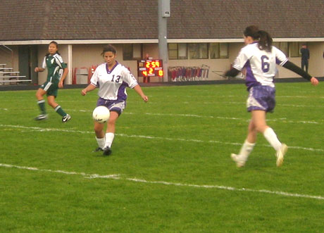 Larissa Nash controls the ball to stop the North Sound Christian attack...the Wolverines beat NSC 4-0 last night at FHHS.
