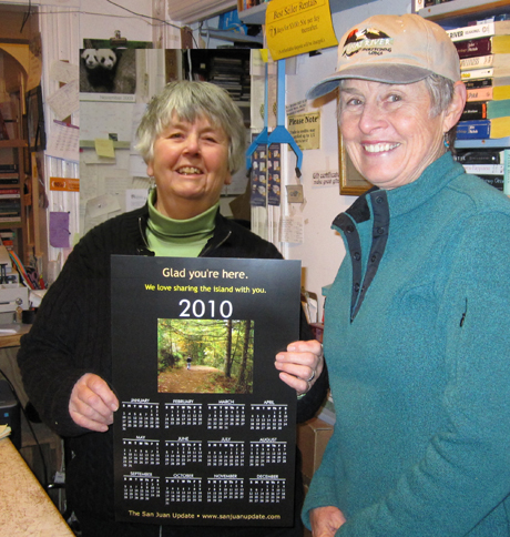 It was Dilys Goodman's birthday this weekend - she and Carol Jackson celebrate with their brand new San Juan Update calendar for 2010 (come by & get one - I have one for you, too!)