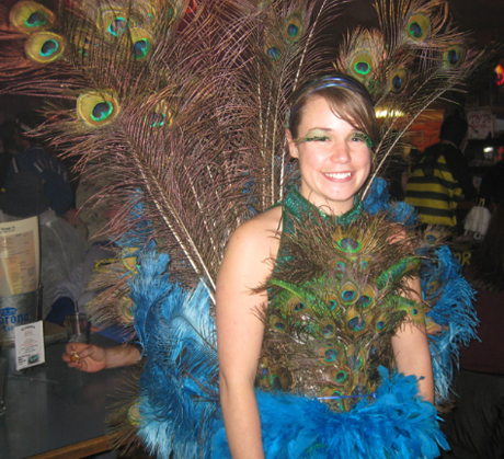 Halley looked great, with feathers everywhere. Proud she's a peacock....