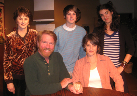 The cast of "Rabbit Hole": In back, from left: Ann Cozzalio, Will Tranfo, Carolyn Marie Monroe. In front: Dan Mayes and Krista Strutz.