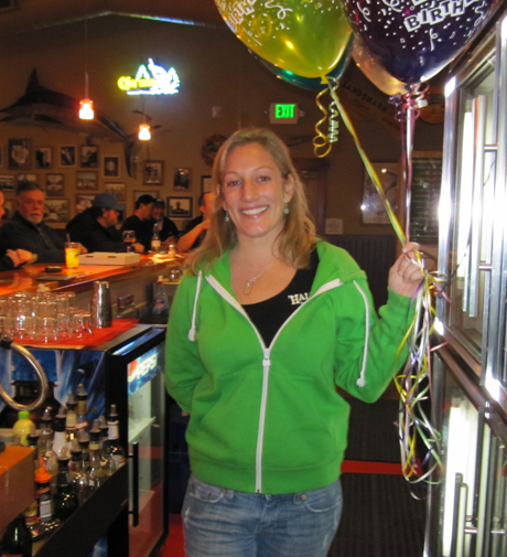 Sarah's night at work included a lot of smiles for her special day....