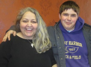 gabe-rhonda Gabe Scott (FHHS '09) drops by to say hey his mom Rhonda at Vital Elements, her store next to the Toy Box. Gabe's been working at Roche Harbor this winter & spring.