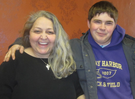 Gabe Scott (FHHS '09) drops by to say hey his mom Rhonda at Vital Elements, her store next to the Toy Box. Gabe's been working at Roche Harbor this winter & spring.