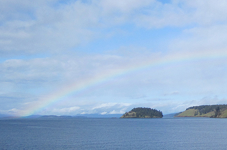 Rainbow over Sentinel Island, next to Speiden Island, on Sunday morning on the way to Sidney on the ferry...photo by Josie Byington.