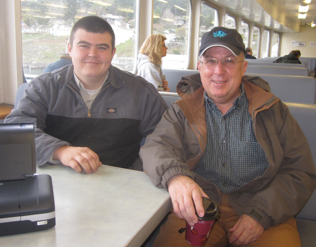 Nick Wainwright (FHHS '04) chats with Richard on the ferry yesterday.