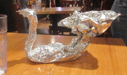 Silver duck: I have some leftovers at Haley's the other day, so Sarah wrapped 'em up to go - lookin' good!