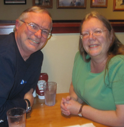 That's Carolyn (from Wells Fargo) out with her friend Mike at dinner at Haley's...