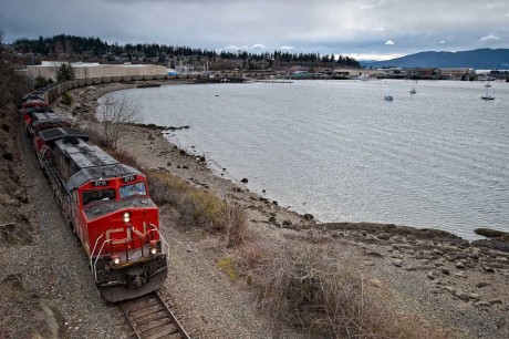 A train carrying coal passes through Bellingham's Fairhaven district on its way to the Westshore coal terminal in BC. With a proposed new coal terminal in Bellingham, train shipments through Washington State are set to increase dramatically. (Photo by Paul K. Anderson) And thanks to coaltrainfacts.org and seattleglobalist.com for the information.