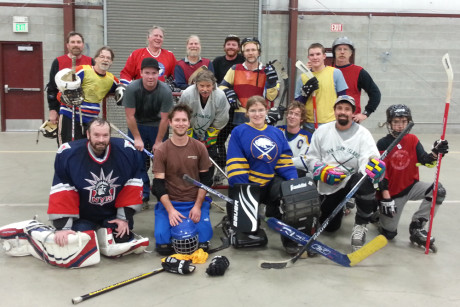 Yep, it's time for roller hockey - anyone can drop by! Play is underway at the Fairgrounds, and the usuals & regulars (you see a lot of familiar faces here in this pic from last night, don't you?) are all there - thanks to Matt Shildneck for the photo! (Click to see a larger version!)