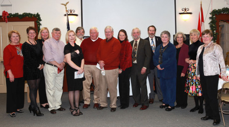 The new Officers and Committee Chairs, L to R: Pat Megaw, Gloria Bentzen, Jayne Hemmrich, Ken Frazee, Commodore Rebecca Hughes, John Manning, Jim Reuscher, Don Hendrix, Susan Eberhard, Terry Lush, Mark Sternitzke, Laura Jo Severson, Mary Lou Sternitzke, Mary Bacon and Susie Hendrix
