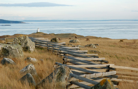 Southern tip of San Juan Island including Cattle Point lighthouse and the southern tip of Lopez Island at Iceberg Point  (background) were recently designated National Monument Status - Tim Dustrude photo