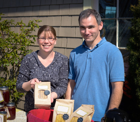 Crystal and Jeremy Federico set up shop outside the front door to enjoy the beautiful weather. They make biscotti among other things