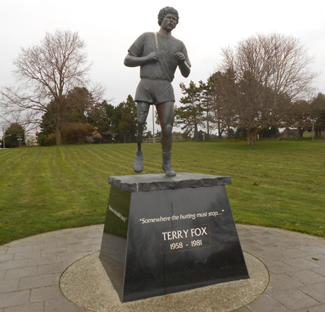 That's the Strait of Juan de Fuca behind Terry Fox at MIle 0, at the south end of Beacon Hill Park.