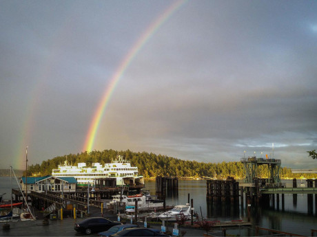 That's the Yakima ferry coming into Friday Harbor under a double rainbow, Saturday evening, April 6 - Tim Dustrude photo