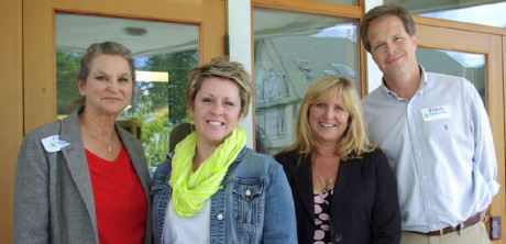 Prevention Redesign Initiative (PRI) Collaborators gather after the June coalition meeting: Cynthia Stark-Wickman, San Juan County Health and Community Services Prevention Coordinator with Wendy Thomas, Prevention Coordinator for the Northwest Education Services District, Jodie DesBiens, Director, NWESD Prevention Center, and Brad Fincher, Chair, San Juan Island Prevention Coalition Photo Contributed by Debbi Fincher, SJIPC Media Specialist
