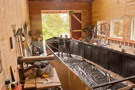The coal ship float for the Friday Harbor 4th of July Parade, under construction