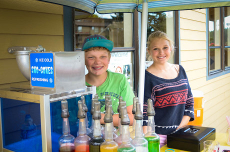 That's Isaac and Hayden Mayer, proprietors of Sno-to-Go sno cone stand down by the ferry landing
