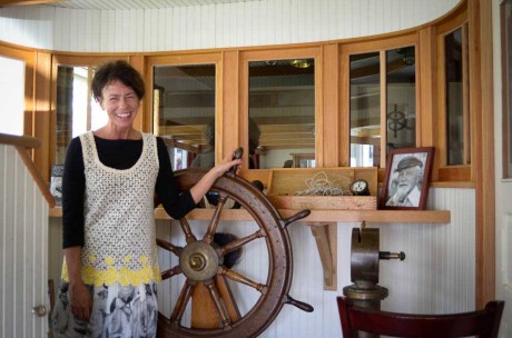 Shanna Quigley gives a quick tour and history lesson of the Nereid wheelhouse and office for Schooners North