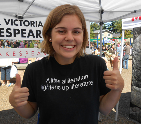 Literary types like Karly abound - she was selling tickets for the Shakespeare shows at the Moss Street Market. Photo by Ian Byington.