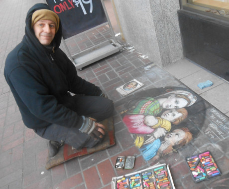 In Victoria, we've gotten to know some of the coolest people in the streets - we'd seen his chalk sidewalk drawings for the past few years, and now have finally met Ian, the guy who creates such amazing work...photo by Ian Byington.