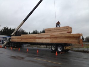 Trusses being unloaded and stored at the old Brown Lumber location - John Dustrude photo