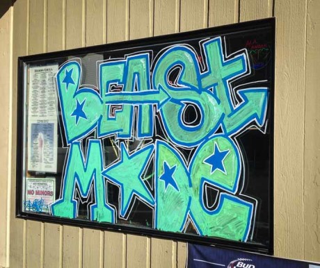 Beast Mode window painting at Herb's