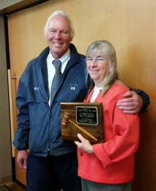 Michael Edwards, current Chairperson, with Lenore Bayuk and her award for 8.5 years of being the SJCPHD#1 Chairperson - Click to enlarge - Contributed photo