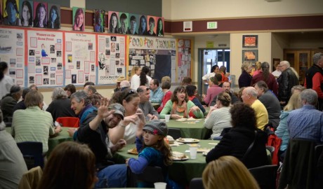 Enjoying last month's Community Dinner at the HS Commons - Click for larger view - SJ Update photo