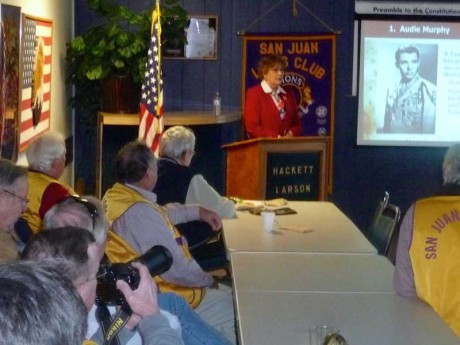 Minnie Knych presents on Veteran's Day at the Lion's Club - Contributed photo