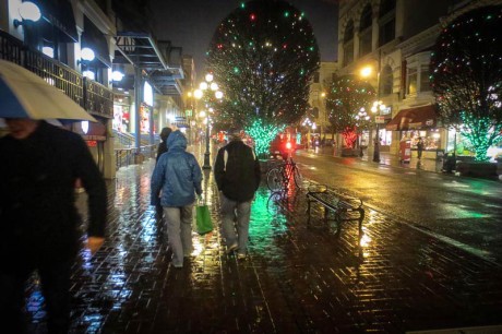 Doing our own little "pub crawl" we worked our way through the rainy streets reflecting all the holiday decorations - Tim Dustrude photo