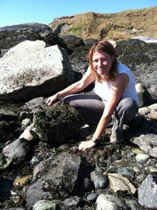 Petra turning rocks to collect Northern Clingfish at Cattle Point Beach - C. Linkem photo