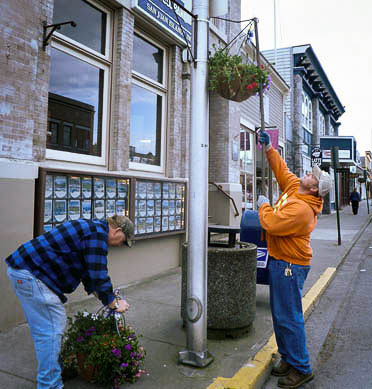 Hanging the flower baskets - Contributed photo