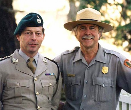 Lt. Col. Hank De Jager of the Royal Marines and Park Ranger Mike at the Royal Marine Cemetery during the dedication of the English Camp flagpole in 1998 - Contributed photo