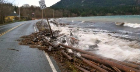 Crescent Beach on Orcas after Public Works crews cleared the road of large wood, December 2014 - Janet Alderton photo