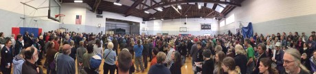 Large turnout was moved from cafeteria to the gym - Patrick Minney photo - Click to enlarge