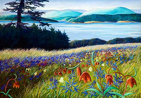 American Camp with Camas and Chocolate Lillies - Nancy Spaulding pastel