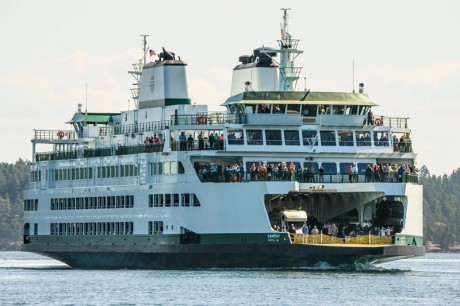 WSF's M/V Samish enters Friday Harbor on its official maiden voyage last June - Aaron Shepard photo