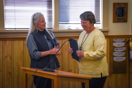 On behalf of the Town of Friday Harbor, Mayor Carrie Lacher gives the official proclamation to organizer Lori Stokes - Tim Dustrude photo