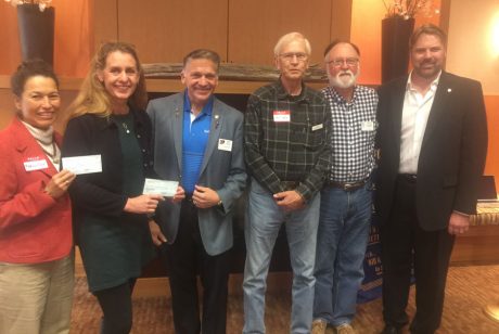 Left to right: Mariluz Villa of Hospice, Jennifer Armstrong of Family Resource Center, Scott Dudley Rotary District Governor, Chris Curtin of Car Club, Rotarians Steve Bowman and Thomas Sandstrom - Carla Wright photo