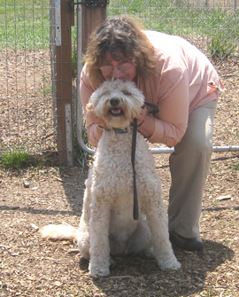 That's photographer Anne Sheridan with her dog at the park on Friday....