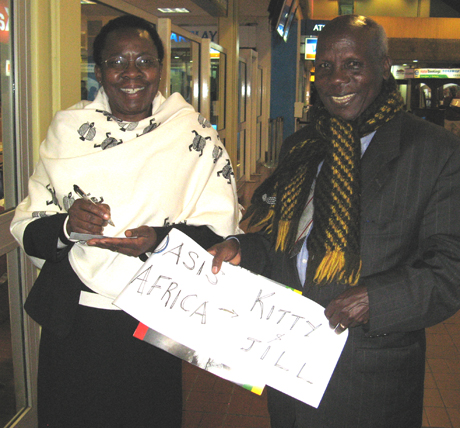 The Mwitis meet Jill & Kitty at the airport in Nairobi last August....
